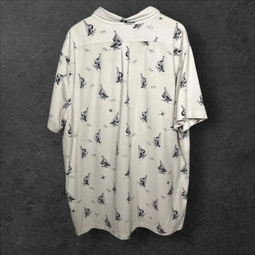 Ralph Lauren Polo Shirt Mens XXLT Oxford All Over Print Sailboat Print Nautical‎